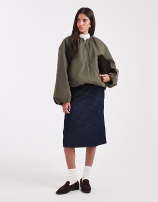 Asos Design Oversized Bubble Hem Bomber Jacket In Green