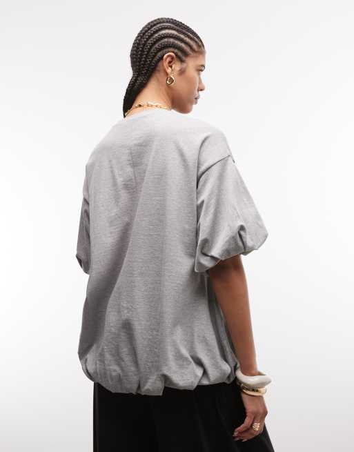 ASOS DESIGN oversized bubble hem t-shirt in grey marl, 4 of 4