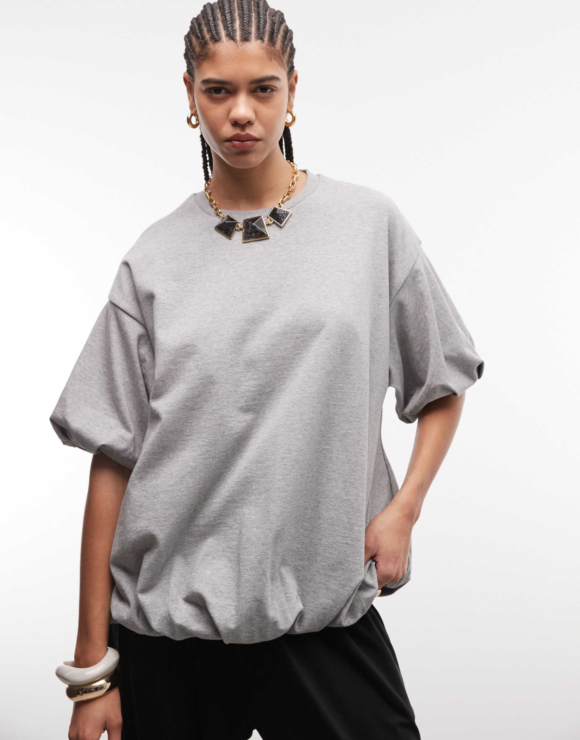 asos design oversized bubble hem t-shirt in heather gray