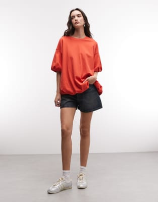 Asos Design Oversized Bubble Hem T-shirt In Red
