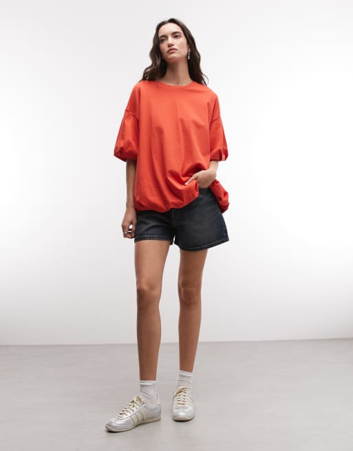 ASOS DESIGN oversized bubble hem t-shirt in red, 2 of 4