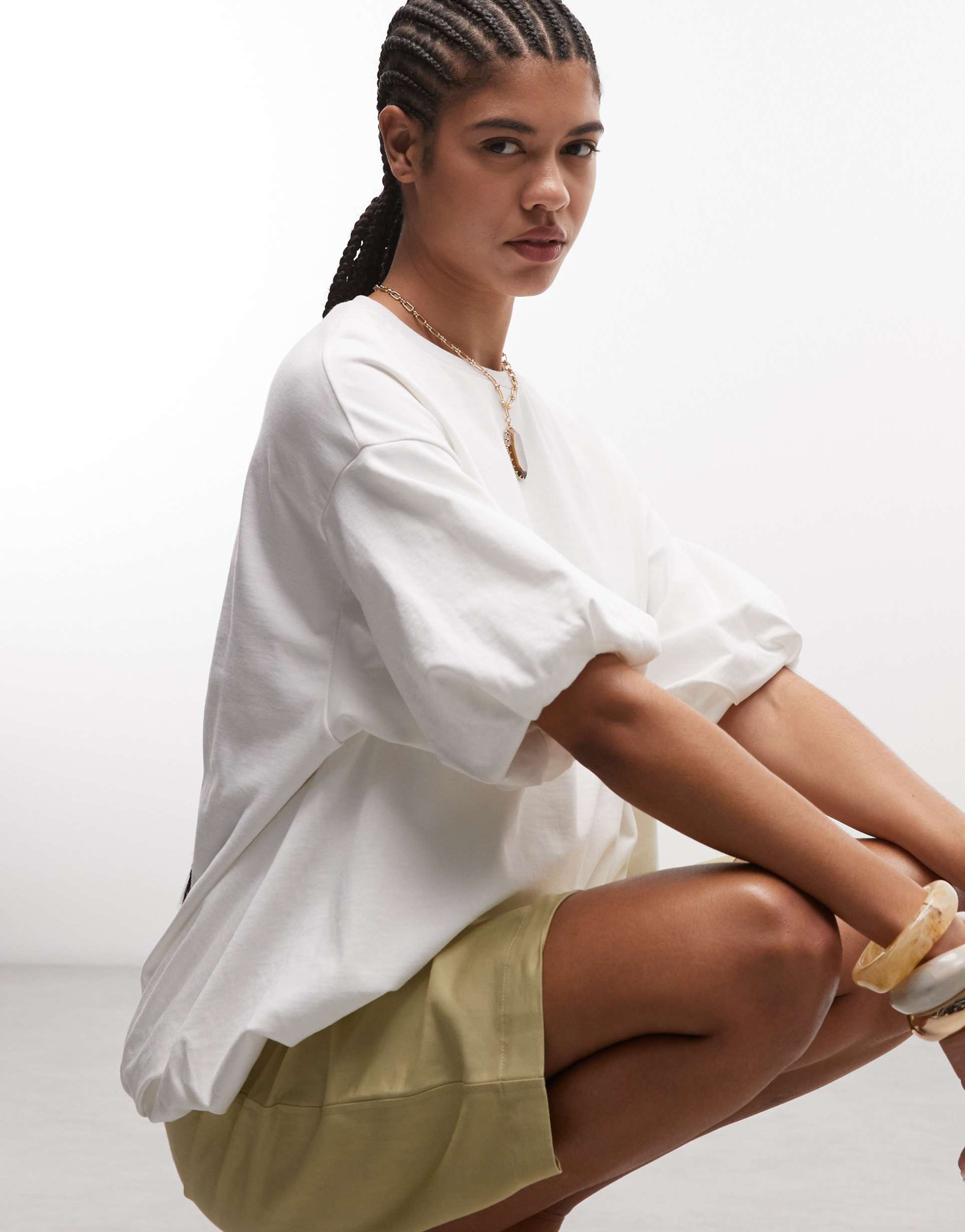 asos design oversized bubble hem t-shirt in white