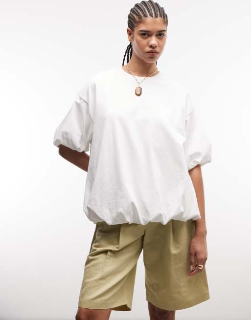 ASOS DESIGN oversized bubble hem T-shirt in white, 2 of 4