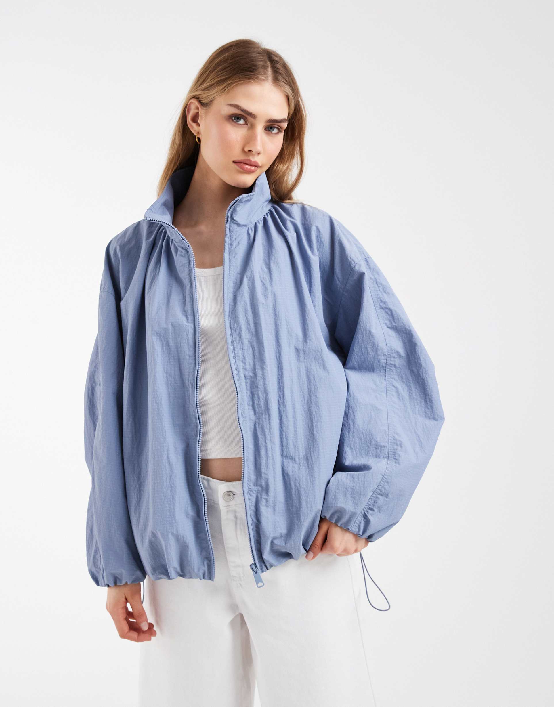 asos design oversized bubble hem track jacket in blue