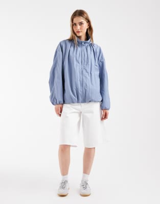 Asos Design Oversized Bubble Hem Track Jacket In Blue