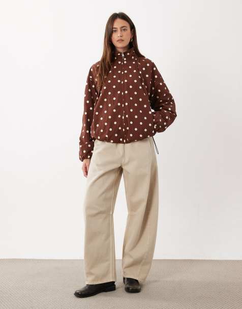ASOS DESIGN oversized bubble hem track jacket in brown polka dot - view 1