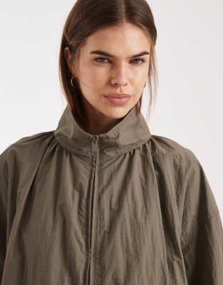Asos Design Oversized Bubble Hem Bomber Jacket In Brown