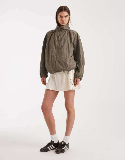 ASOS DESIGN oversized bubble hem track jacket in mushroom, 3 of 4