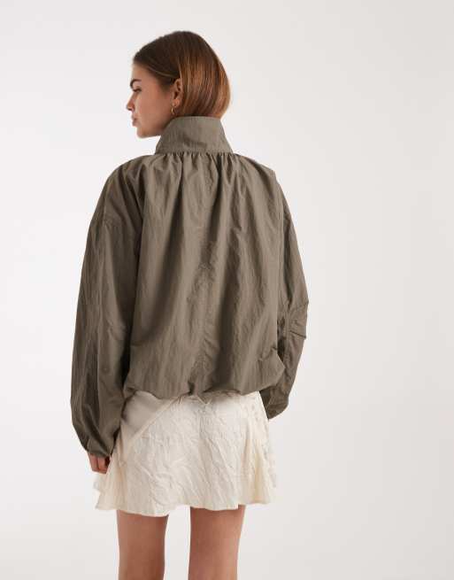 ASOS DESIGN oversized bubble hem track jacket in mushroom, 4 of 4