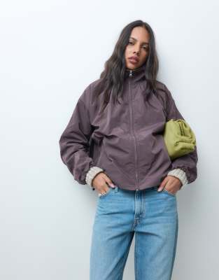 Asos Design Oversized Bubble Hem Track Jacket In Purple