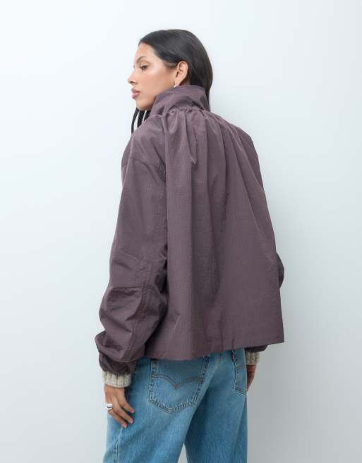 ASOS DESIGN oversized bubble hem track jacket in mushroom, 4 of 4