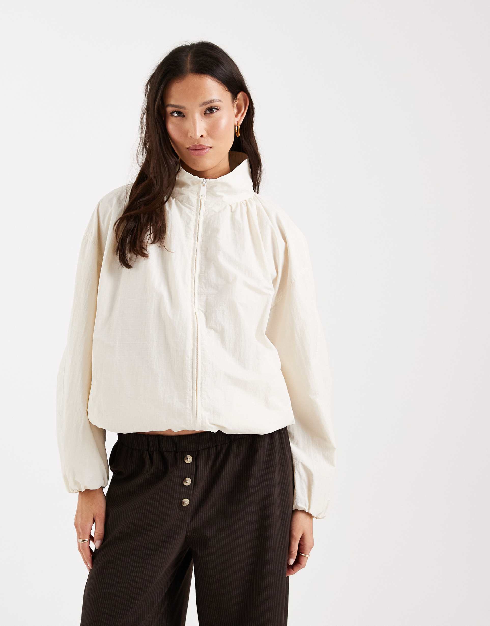 asos design oversized bubble hem track jacket in off white