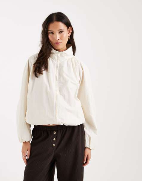ASOS DESIGN oversized bubble hem track jacket in off white