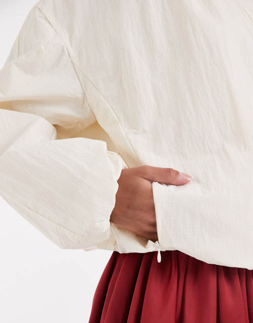 ASOS DESIGN oversized bubble hem track jacket in off white, 2 of 4