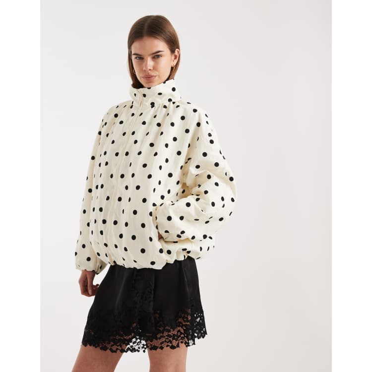 ASOS DESIGN oversized bubble hem track jacket in polka dots | ASOS