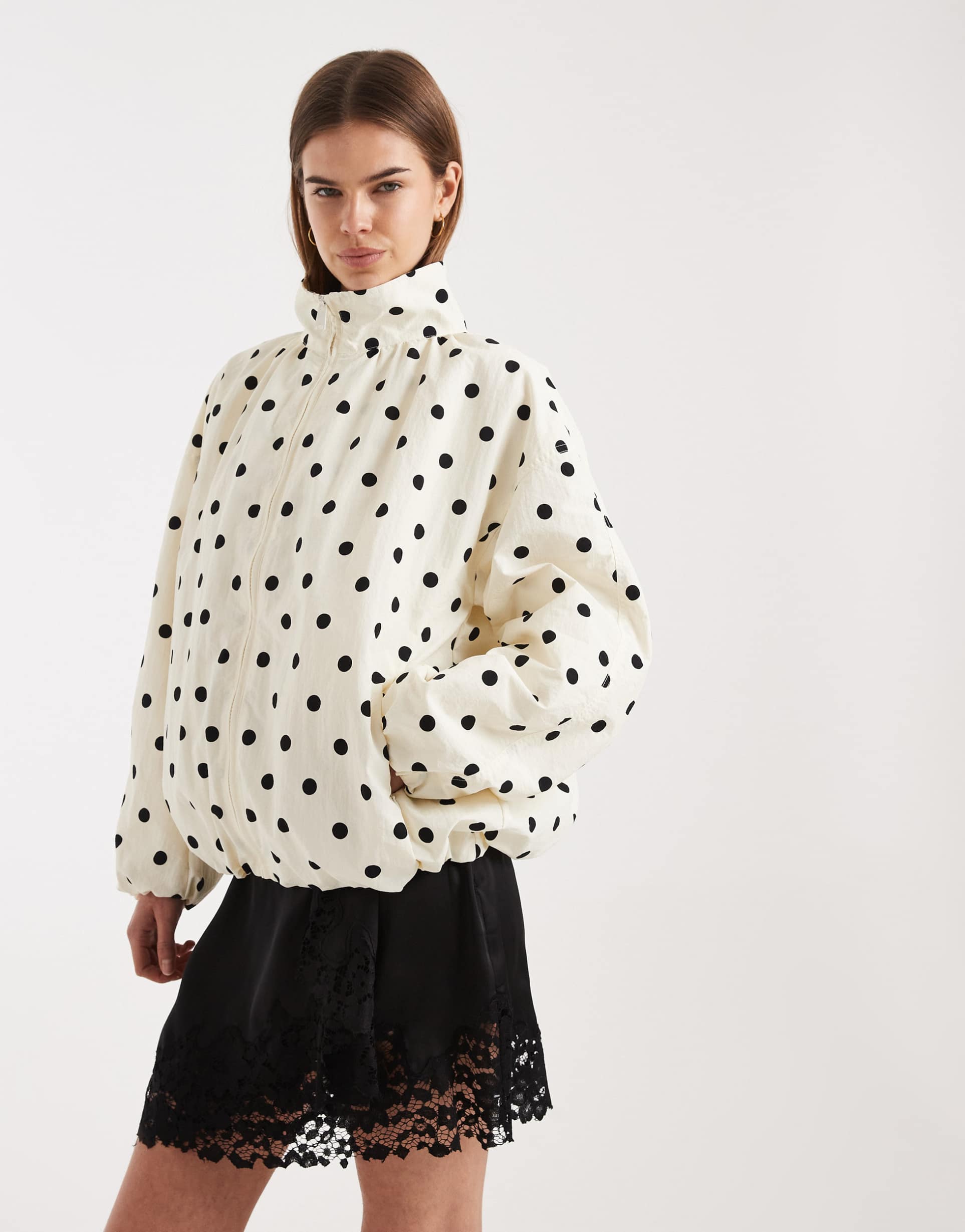 asos design oversized bubble hem track jacket in polka dots