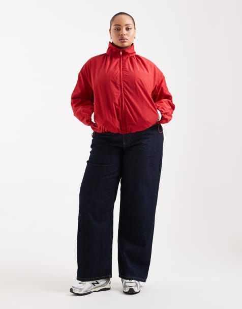 ASOS DESIGN oversized bubble hem track jacket in red - view 1