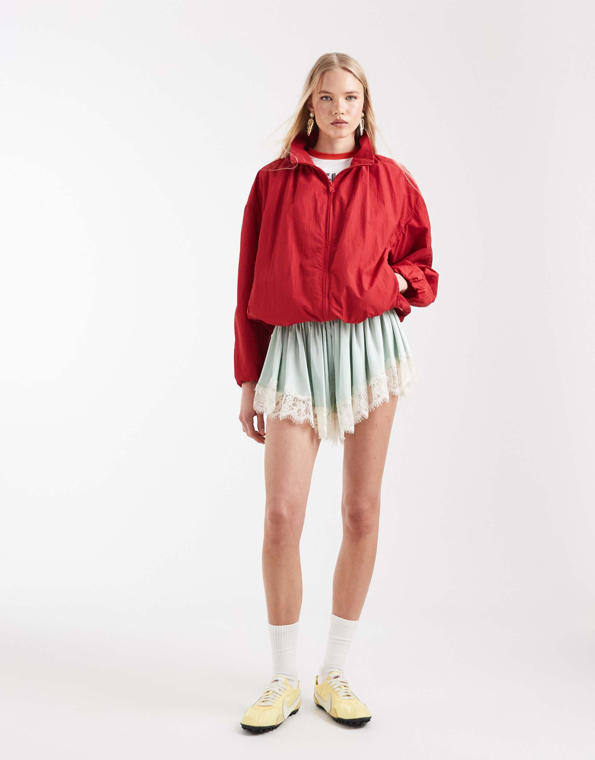 asos design oversized bubble hem track jacket in red