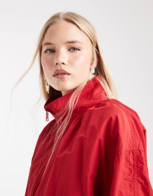 Asos Design Oversized Bubble Hem Track Jacket In Red