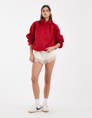 Asos Design Oversized Bubble Hem Track Jacket In Red