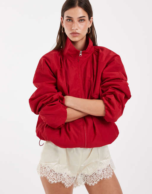ASOS DESIGN oversized bubble hem track jacket in red, 2 of 4