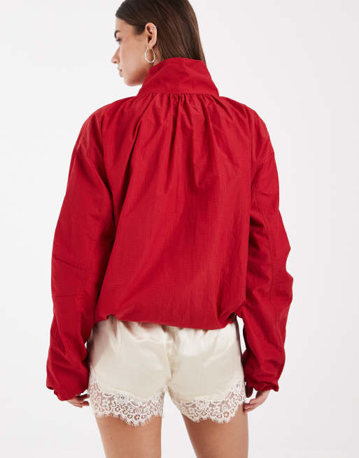 ASOS DESIGN oversized bubble hem track jacket in red, 3 of 4