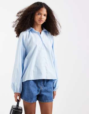 Asos Design Oversized Bubble Sleeve Shirt In Blue