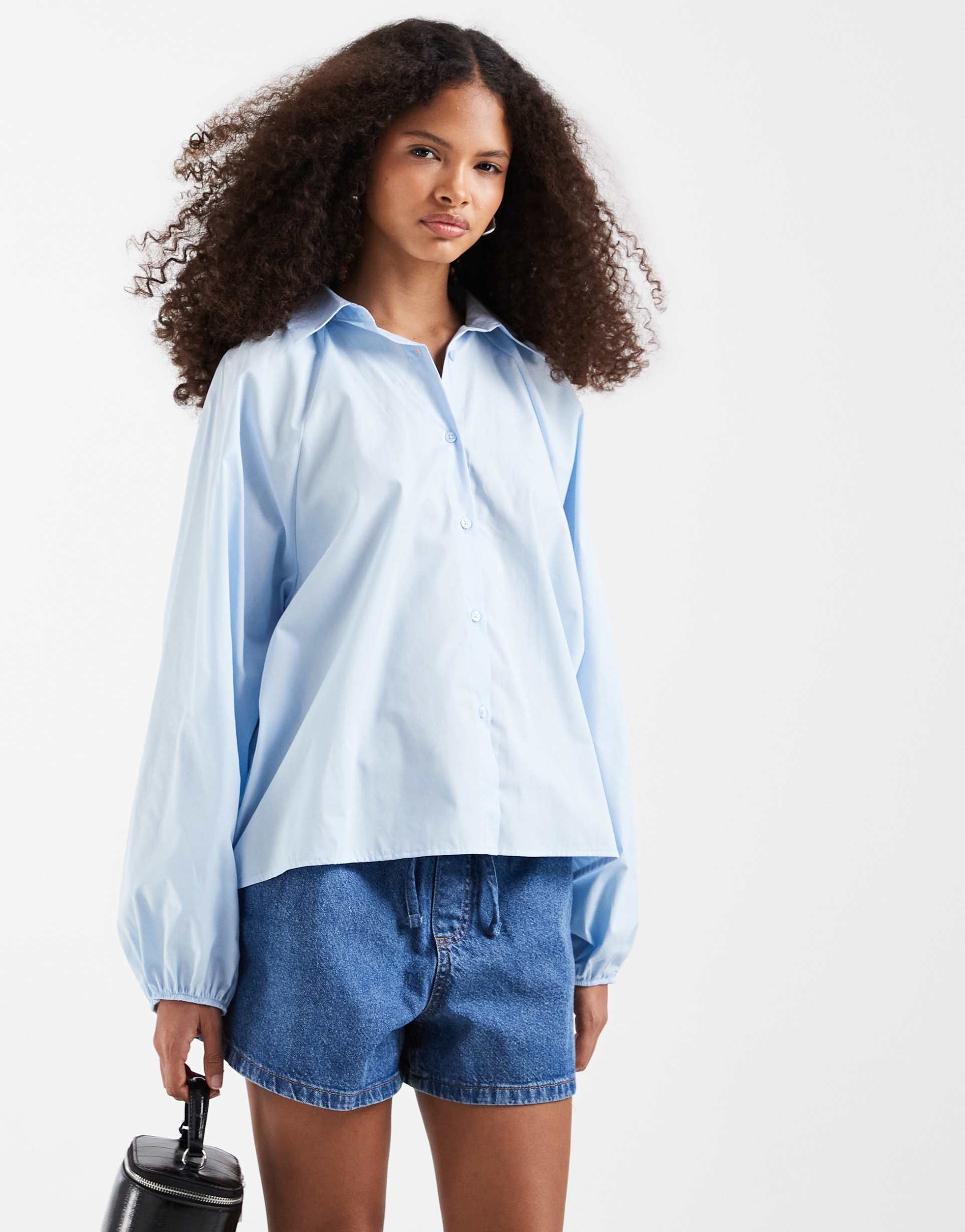 asos design oversized bubble sleeve shirt in blue