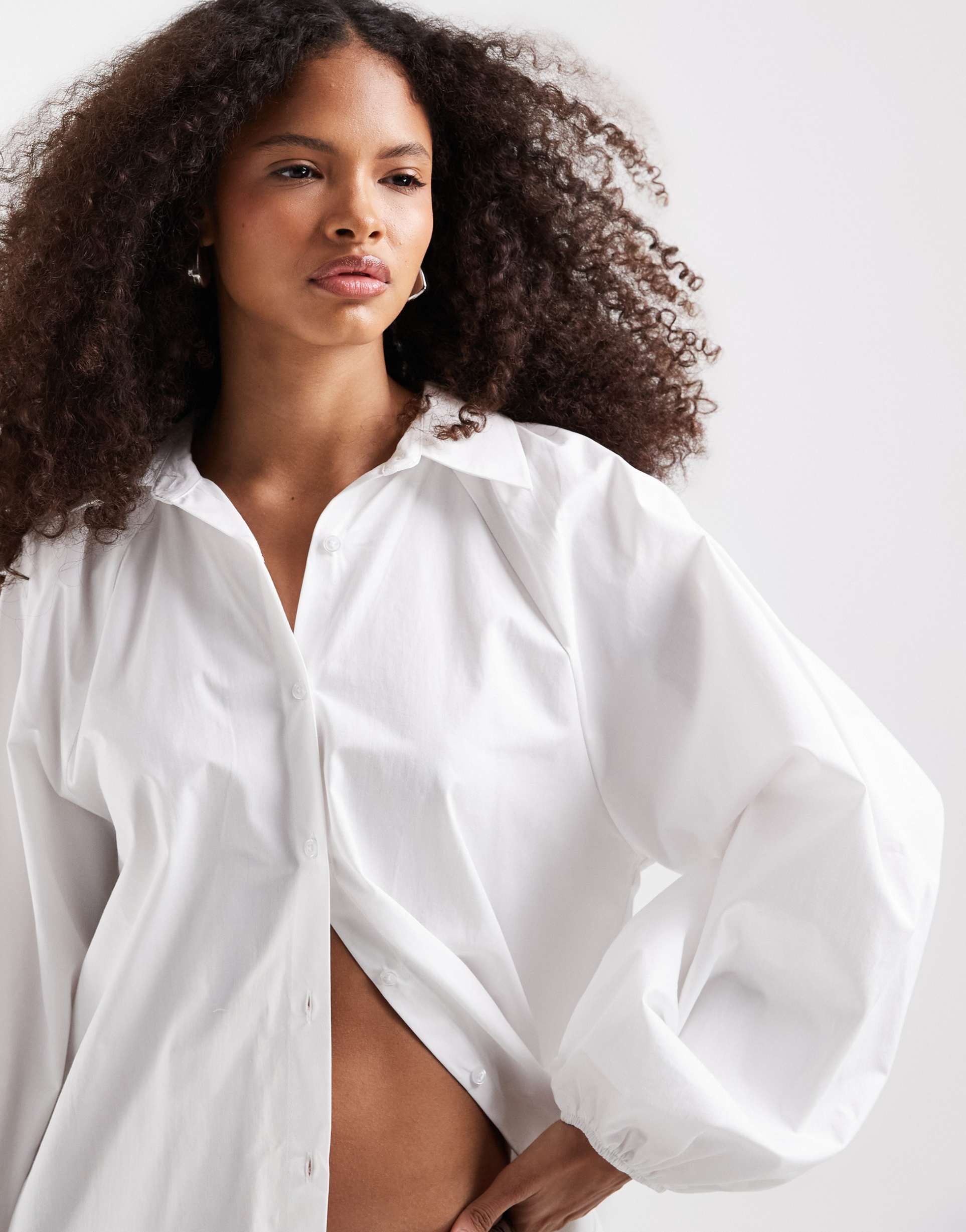 asos design oversized bubble sleeve shirt in white