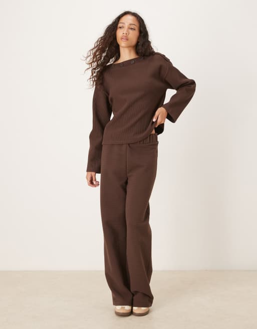 ASOS DESIGN oversized button detail long sleeve t-shirt in chocolate (part of a set), 4 of 4