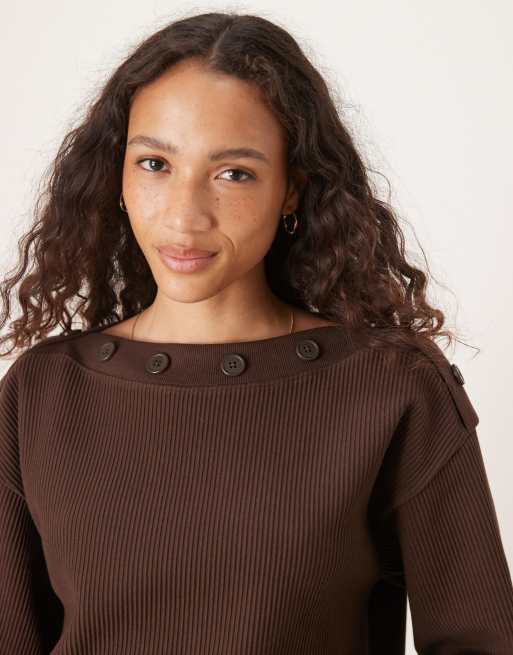 ASOS DESIGN oversized button detail long sleeve top in chocolate - part of a set, 2 of 4