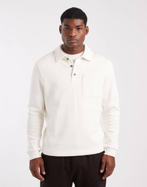 ASOS DESIGN oversized button polo with pocket in ecru - view 1