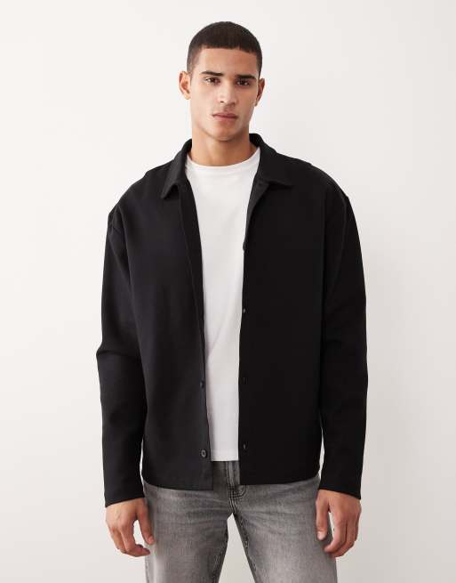 ASOS DESIGN oversized button through jersey jacket in black
