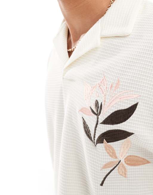 ASOS DESIGN oversized button through texture polo with embroidery, 2 of 4
