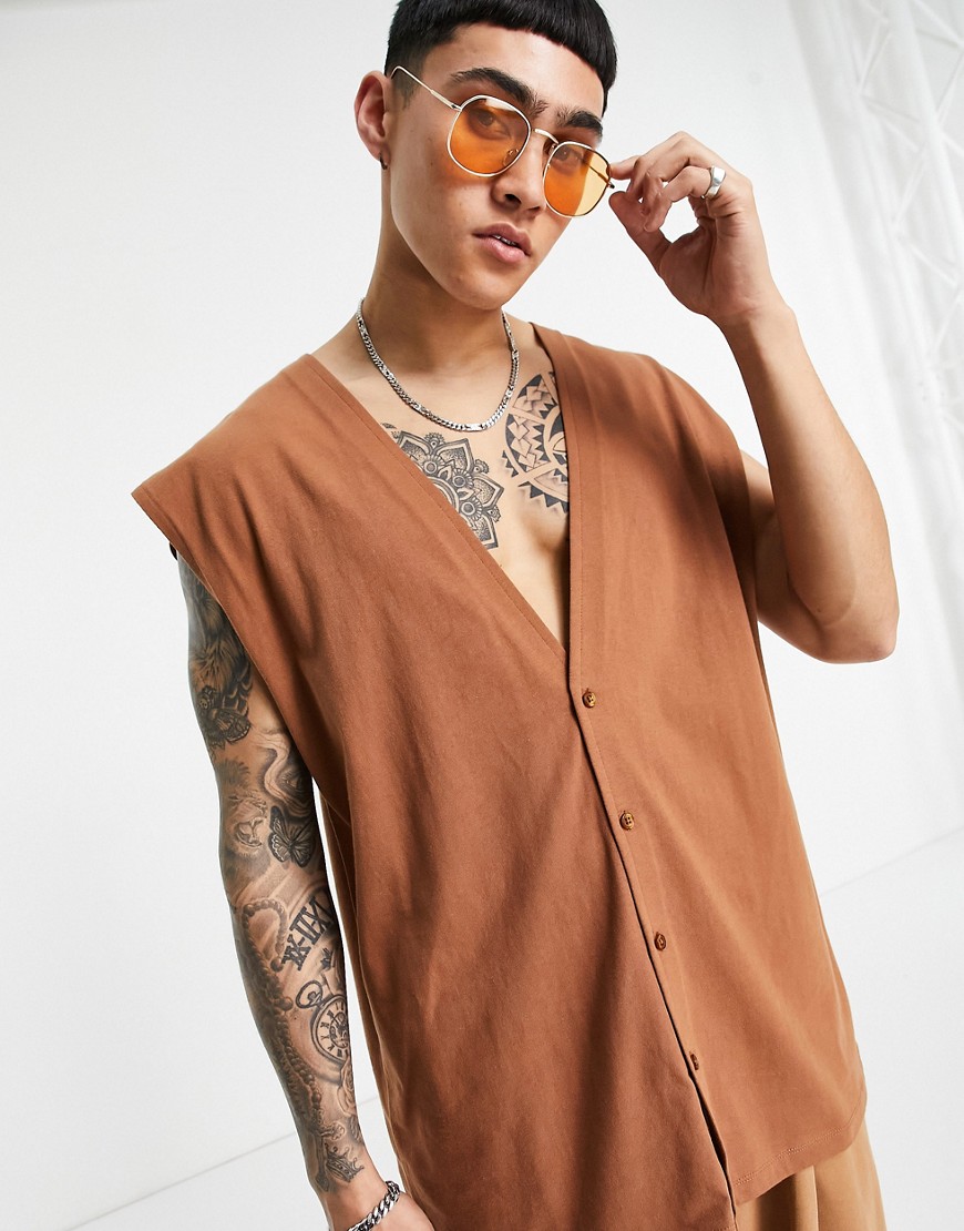 ASOS DESIGN oversized button through vest in brown