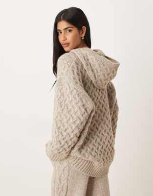 Asos Design Oversized Cable Hoodie Co-ord In Neutral