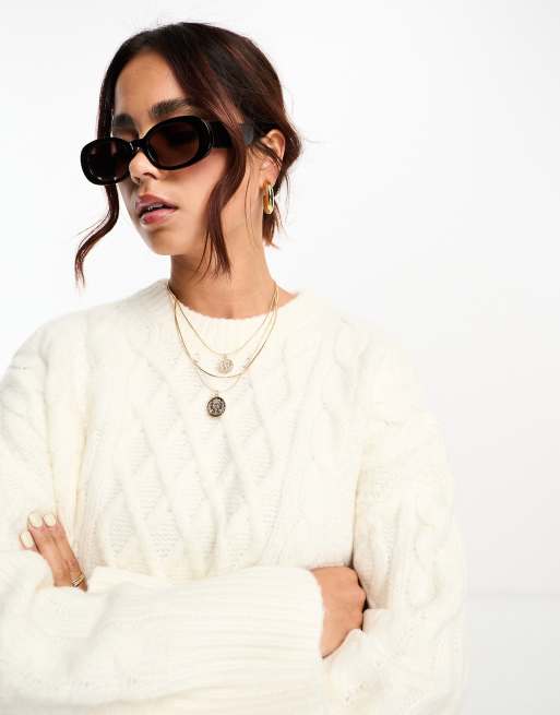 ASOS DESIGN oversized cable jumper in cream