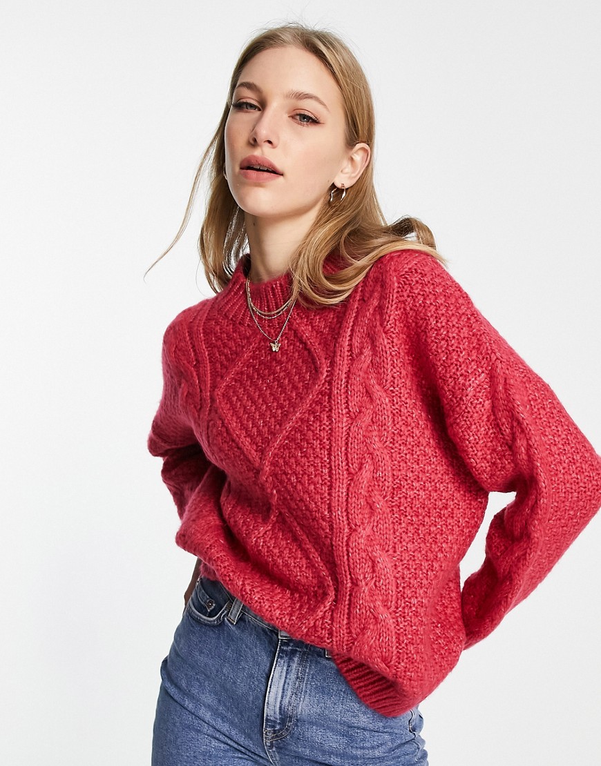 ASOS DESIGN oversized cable jumper in pink