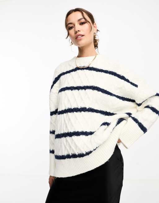 ASOS DESIGN oversized cable jumper in stripe | ASOS