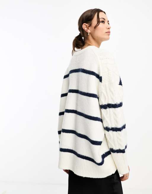 ASOS DESIGN oversized cable jumper in stripe, 3 of 4