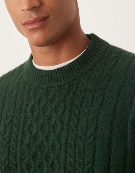 ASOS DESIGN oversized cable knit crew neck sweater in dark green
