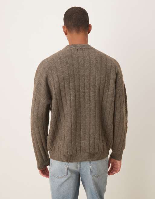 ASOS DESIGN oversized cable knit crew neck sweater in heathered brown