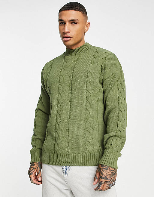 ASOS DESIGN oversized cable knit jumper in khaki