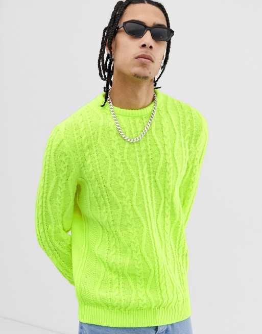 Lime green 2025 cable knit sweater