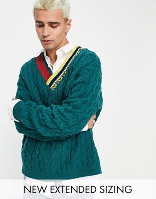 ASOS DESIGN oversized cable knit jumper with neck embroidery
