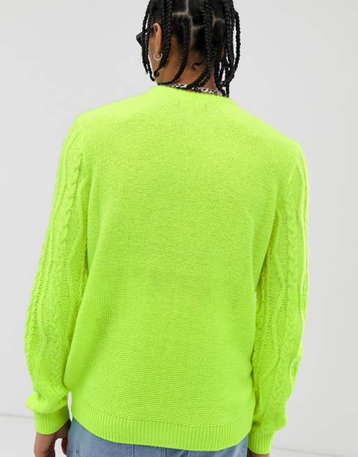 ASOS DESIGN oversized cable knit sweater in neon green ASOS DESIGN oversized cable knit sweater in neon green