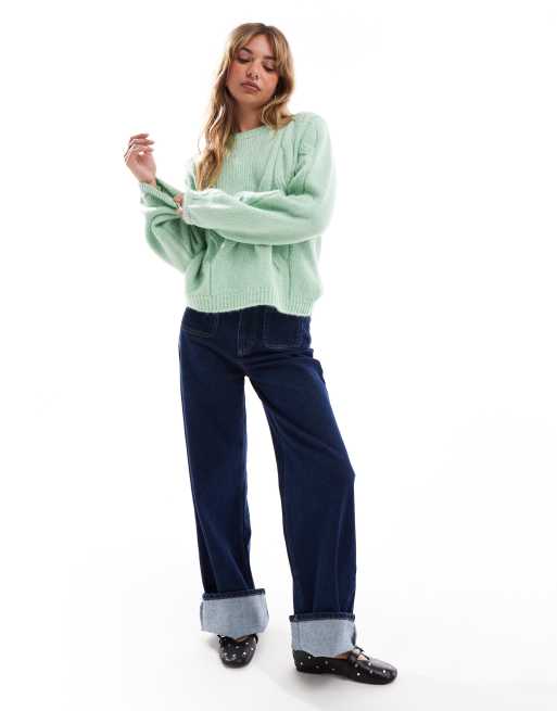 ASOS DESIGN oversized cable knit sweater in pistachio green | ASOS