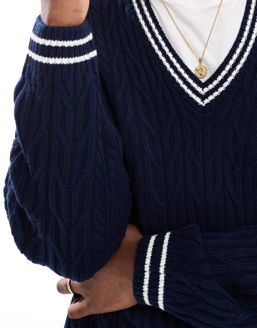Knit Jumper Ladies Navy Cricket Jumper Women's Cricket Cable Knit
