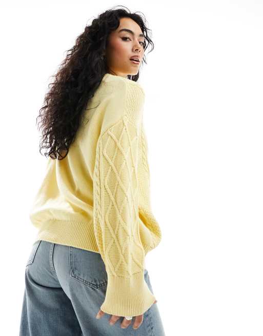 ASOS DESIGN oversized cable sweater in cotton in yellow ASOS