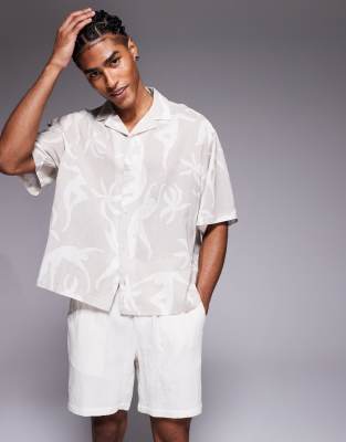 Asos Design Oversized Camp Collar Printed Shirt In White